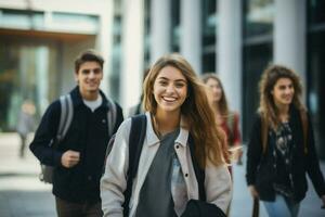 Young youth laughing group education together school college student smiling happy friendship outdoors photo