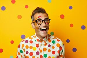 Man dots positive background smiling hipster polka handsome fashion concept crazy excited casual nerd success style trendy photo