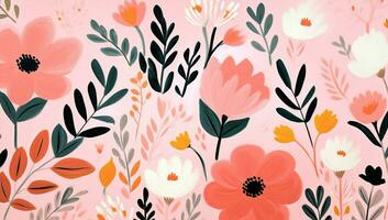Nature pink summer abstract seamless beauty floral design pattern flower drawn spring photo