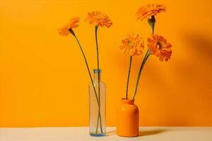 Orange vase flowers nature background decor photo