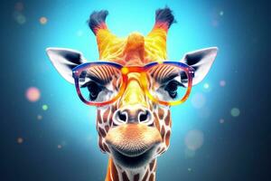 sunglasses colorful zoo animal mammal portrait neck wildlife africa giraffe. Generative AI. photo