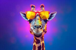 giraffe portrait zoo colorful wildlife neck sunglasses animal africa mammal. Generative AI. photo