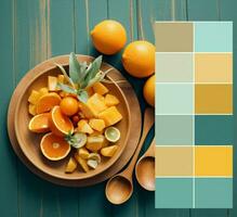Holiday nature yellow juicy citrus table background color food orange fruits sweet photo