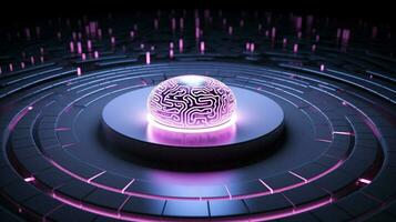 Connection technology concept digital brain neon intelligence abstract artificial science pink photo