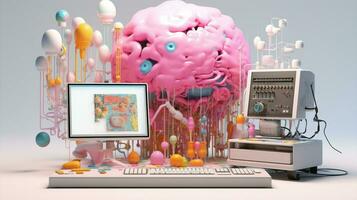 Concept innovation artificial technology brain pink science digital neon intelligence abstract photo