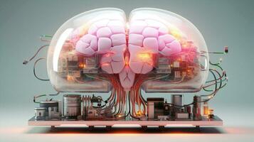 Science neon machine abstract technology intelligence concept digital artificial pink learning brain photo