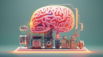Human artificial brain science pink genius intelligence technology concept neon abstract digital photo