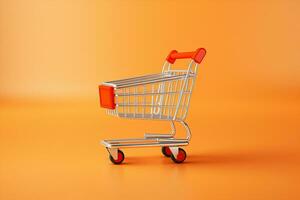 Sale retail cart supermarket buy yellow purchase store shopping commerce concept photo