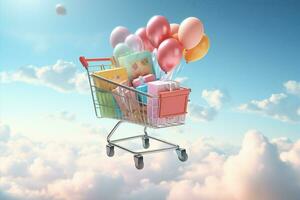 Buy sale background trolley commerce cart concept retail basket purchase shopping photo