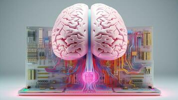 Artificial engineering digital pink neon network science abstract concept brain intelligence technology photo