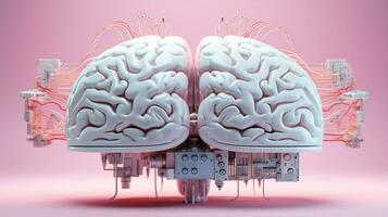 Brain digital technology pink concept neon science intelligence creativity artificial abstract photo