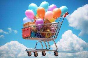 Shopping trolley basket commerce cart shopping cart concept sale purchase background buy photo