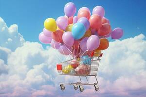 Buy year concept commerce trolley cart gold purchase background sale paper shopping basket photo