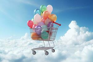Purchase commerce trolley concept shopping buy basket group buyer cart winter bow sale background photo