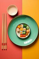 Sushi food meal seafood traditional japan rice japanese set plate roll photo