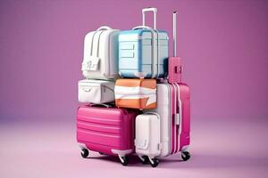 Trip traveler vacation departure baggage tourism case leisure bag business floor boarding arrival suitcase pink photo