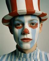 Czech man paint fan face portrait red clown mime human circus art photo