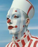 Circus man mime clown face paint fan country art portrait adult red photo