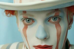 Fan man paint red art face clown football circus portrait mime photo