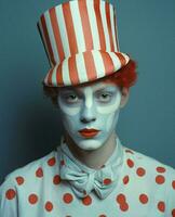 Man mime face paint clown resident european portrait fan art support circus red photo
