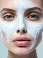 cuidado mujer tratamiento salud persona belleza limpiar joven hembra piel rostro. generativo ai. foto