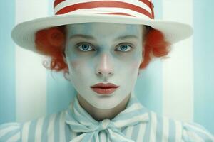 Man paint red circus face beauty fan art portrait football mime clown photo