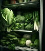 Green apple healthy food refrigerator vegetarian fresh kitchen broccoli diet fridge photo