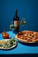 Wine food drink dinner bottle cheese glass love pizza alcohol green photo