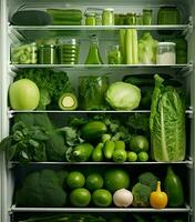 Kitchen food fridge fresh green vegetarian diet broccoli refrigerator healthy photo
