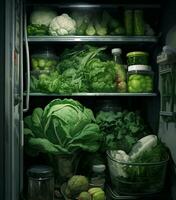 Broccoli refrigerator fridge kitchen fresh food green healthy diet vegetarian photo