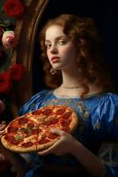 Pizza woman tasty food photo