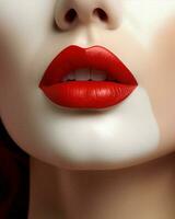 Pretty woman fashion retro color lady face beauty style lipstick cartoon red hand mouth photo