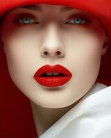 Color woman lipstick red luxury hand face retro beauty female lady fashion style person photo