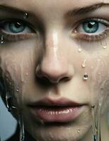 Face woman skin care portrait water beauty clean young female rain white photo