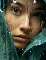 blanco mujer retrato piel belleza limpiar cara lluvia contento cuidado agua foto