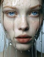 White woman portrait water clean rain fashion skin beauty face care photo