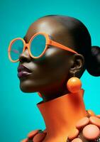 Woman portrait african beauty glasses fashionable adult trendy black sunglasses color american photo