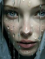 mujer cara lluvia belleza largo agua retrato piel cuidado ducha blanco limpiar caucásico atractivo foto