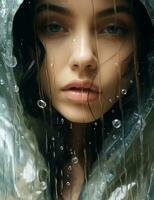 Woman white clean beauty portrait face rain lips care water skin photo
