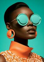 African woman beauty color glasses elegance portrait fashionable black sunglasses american trendy posing photo