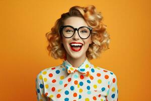 Woman young dots fashionable beauty smiling trendy white stylish polka person happy smile posing hairstyle glasses photo