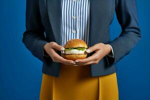 Woman burger art hand hamburger photo