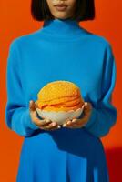 Concept woman hamburger hand art burger photo