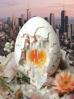 White abstract broken art breakfast city idea concept food egg photo