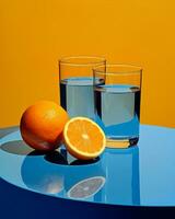 Detox juice lemon cocktail orange refreshing summer blue drink cold photo