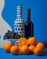 Group orange grapes wine wineglass healthy drink vintage bottle alcohol blue vine photo