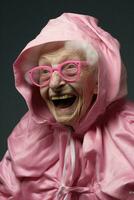 Gafas de sol mujer antiguo adulto retrato rosado mayor alegre gracioso fiesta abuela mayor contento foto