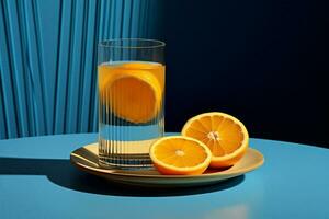 Orange drink cold beverage juice freshness detox lemon cocktail blue refreshing summer liquid photo