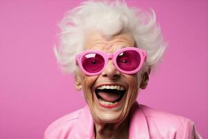 Old woman happy pink senior portrait photo