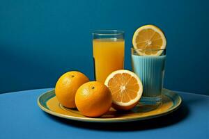 desintoxicación verano jugo limón naranja comida frío refrescante bebida cóctel azul foto